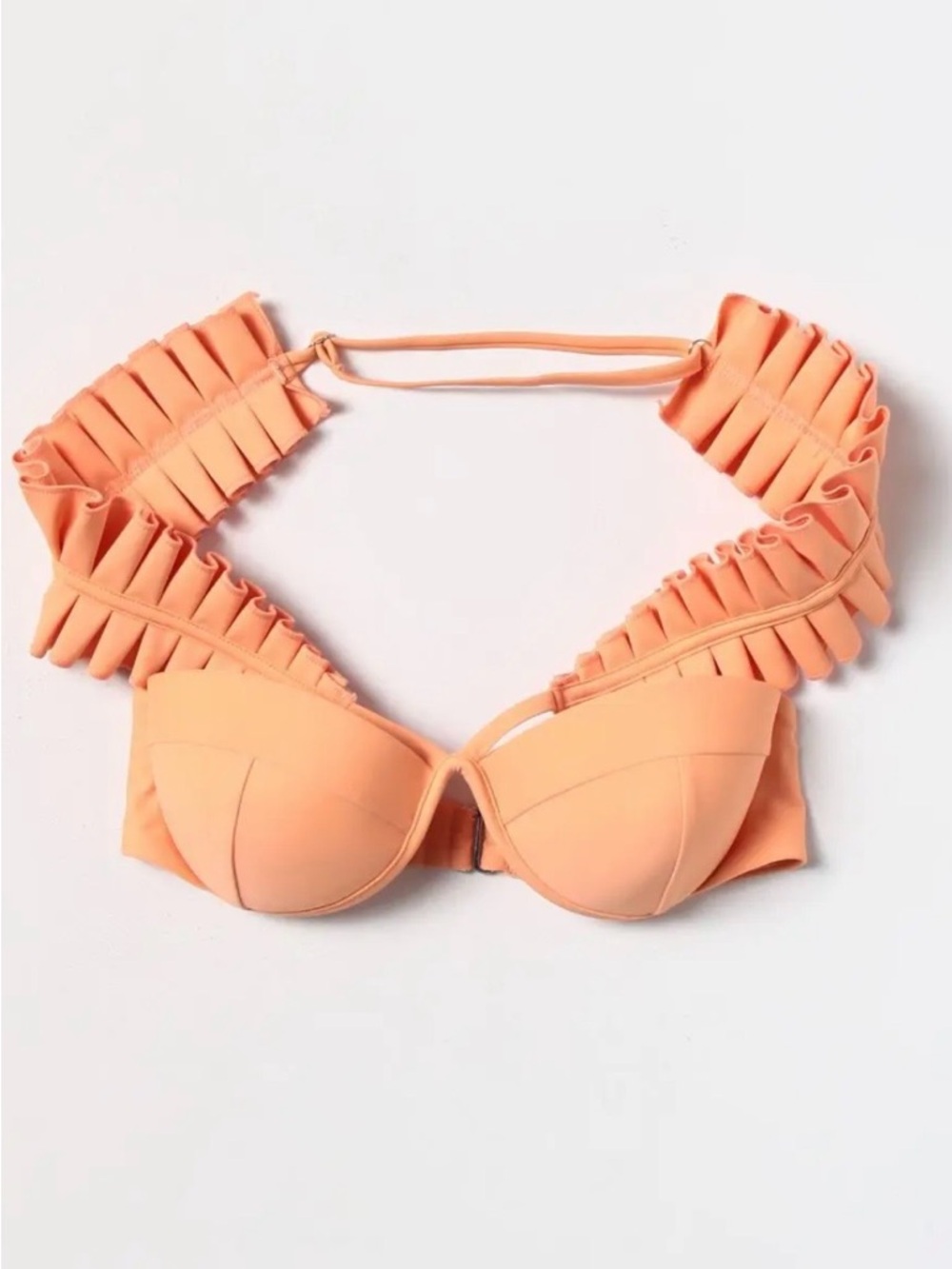 Andrea Iyamah Peach Off-Shoulder Ruffle Bikini Top
